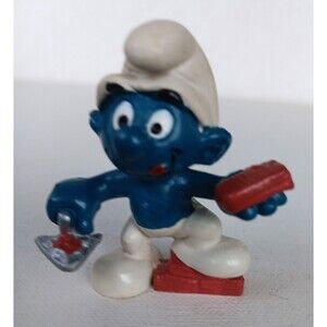 Schleich Smurfs Mason Smurf Brick Layer PVC Vintage 1981